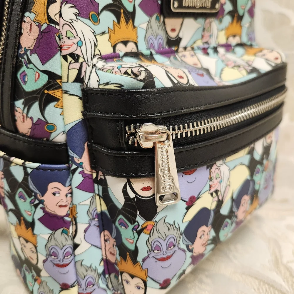 Loungefly Disney Villians maleficient  Cruella AOP Mini Backpack + Wallet